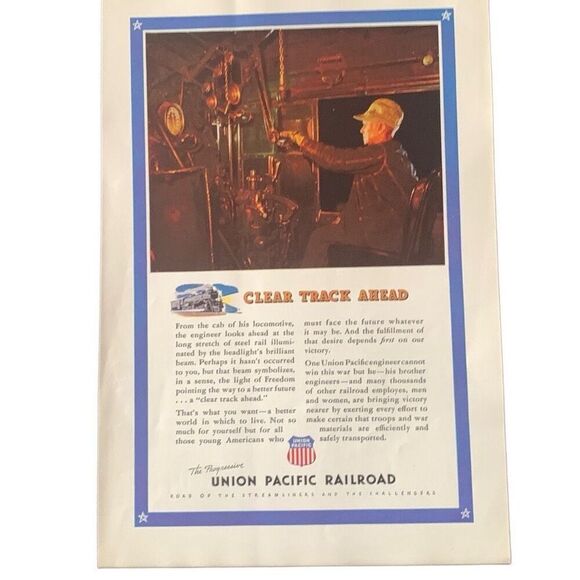 Vintage 1943 Union Pacific Railroad Clear Track Ahead Ad Advertisement - Picture 2 of 5